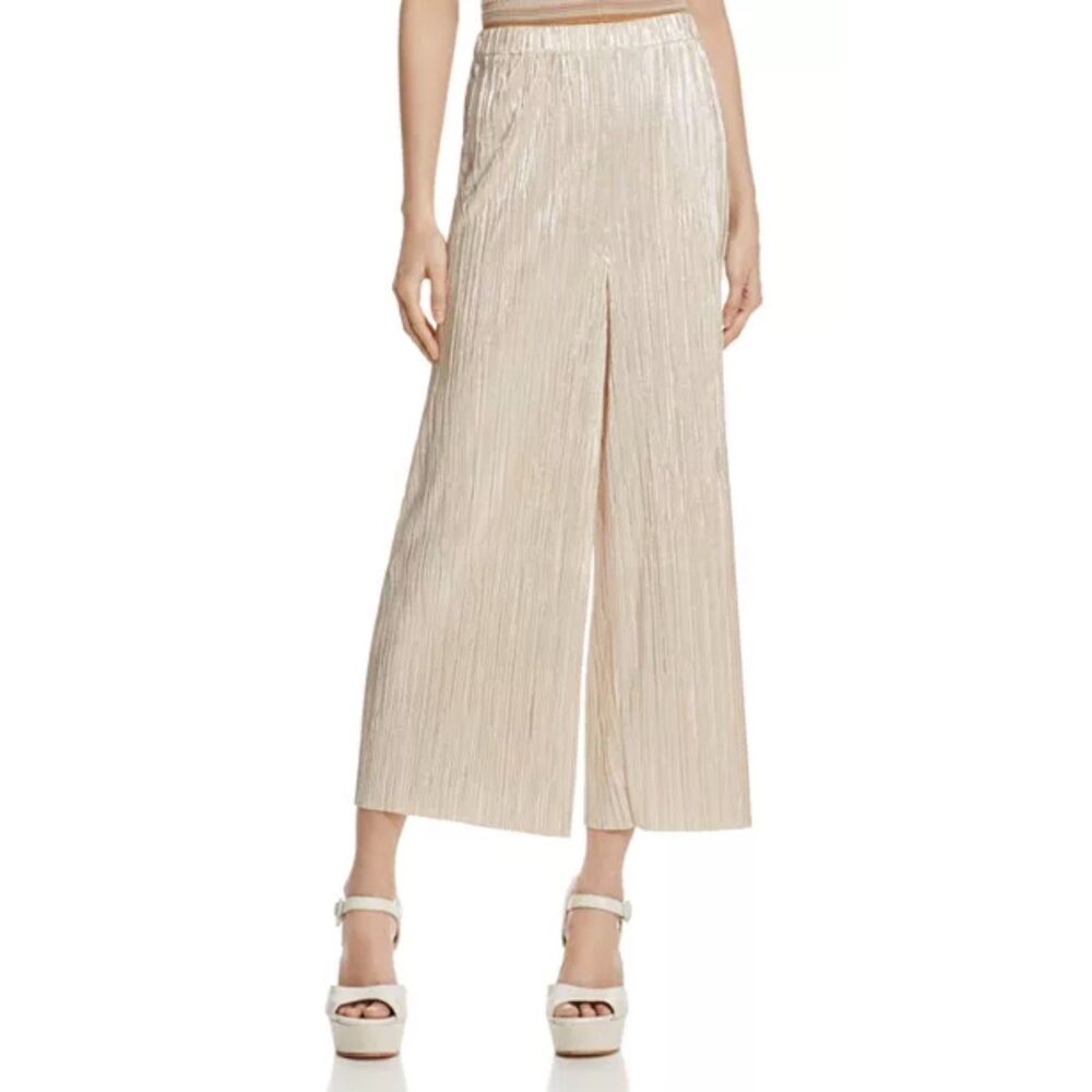 NWT ALICE + OLIVIA Elba Gold Metallic Plissé Culottes Flare Pants Women 6